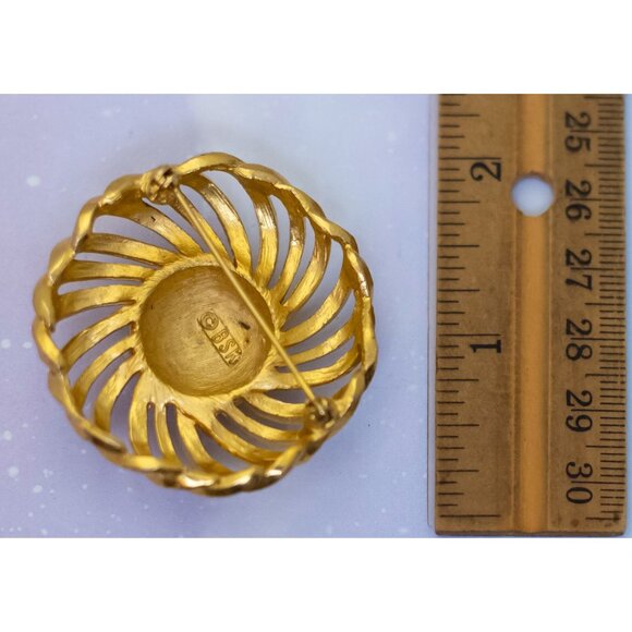 Vintage Abstract Spiral Flower Gold Tone Brooch by BSK | J30 - Picture 2 of 2